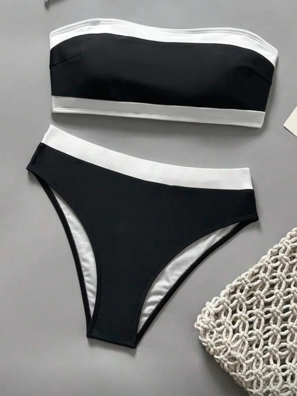 Black & White Bandeau Bikini Set